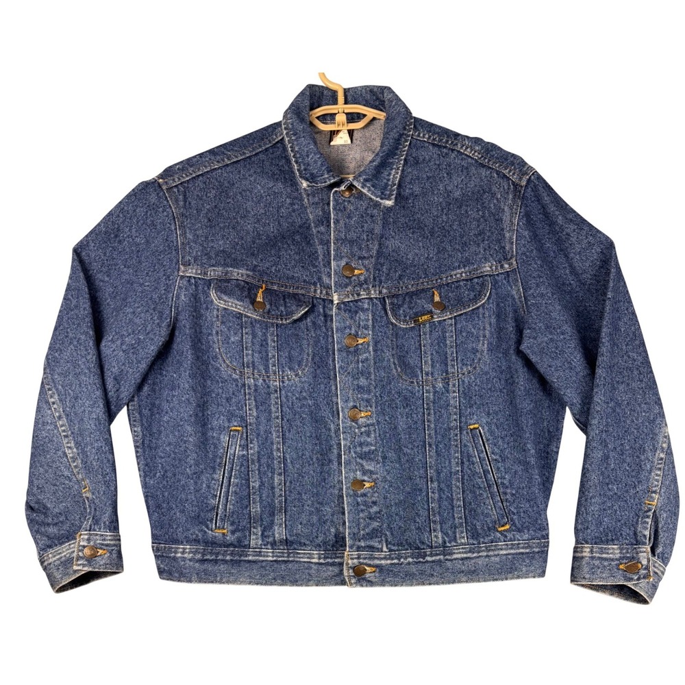 Vintage Lee Denim Trucker Jacket Mens Large Blue Jean Jacket Made in USA PATD